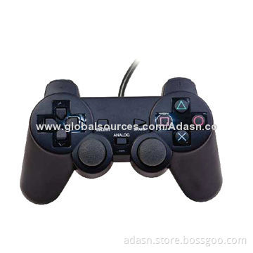 Wired PS2 video game controller with dual shock, fashionable design